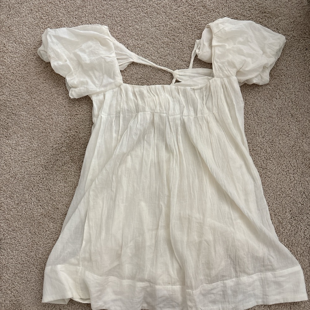 Free People White Smocked Puff Sleeve Dress